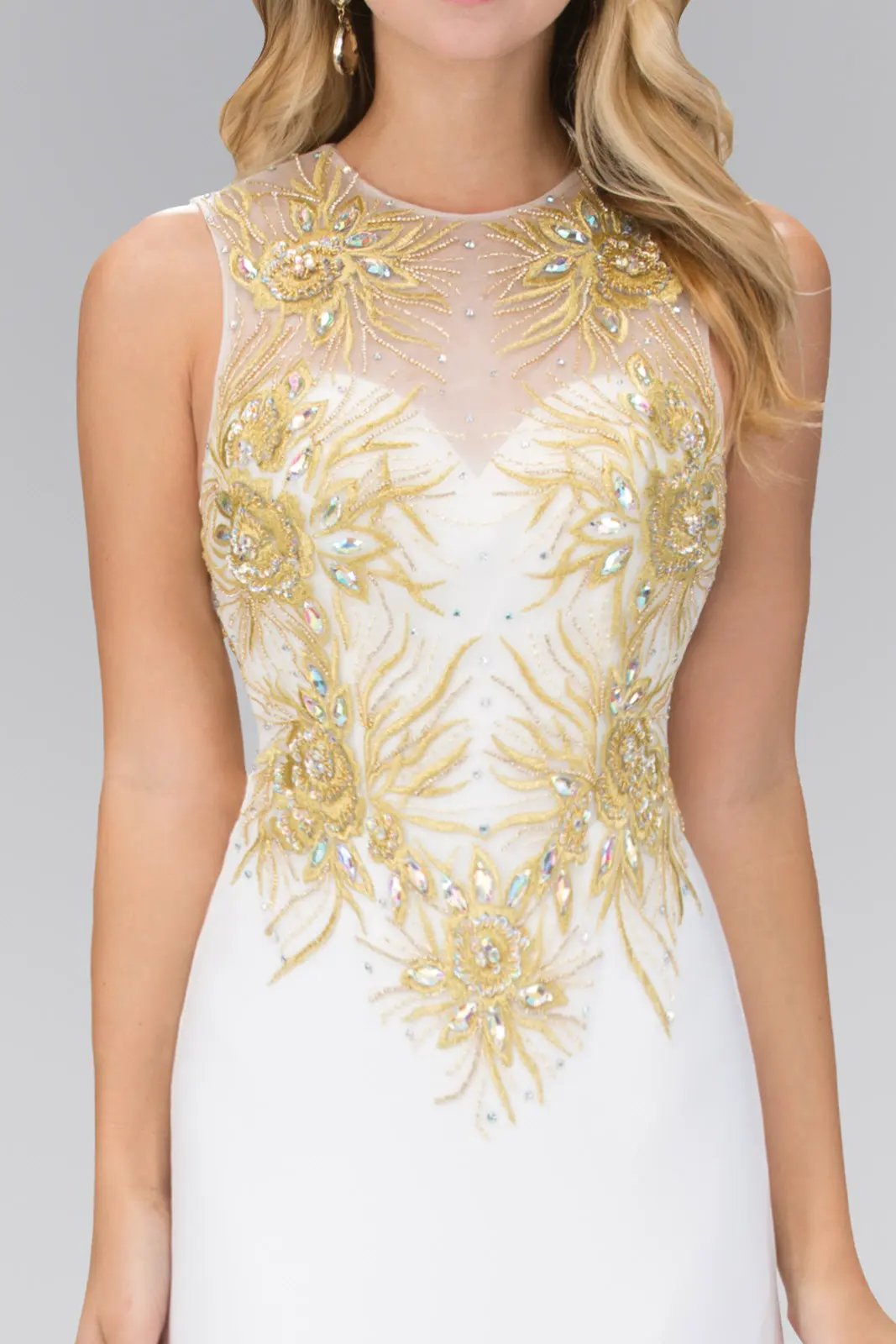Floor Length Dress with Lace Embroidered Back and Bodice by Tux-USA