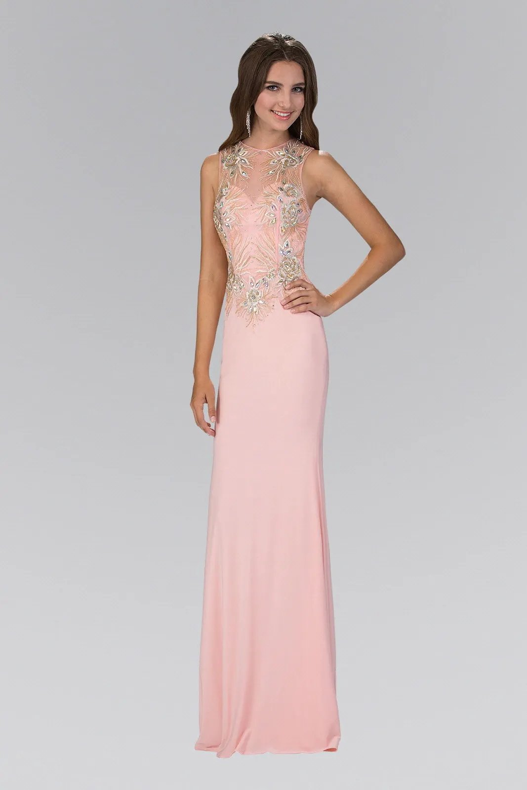 Floor Length Dress with Lace Embroidered Back and Bodice by Tux-USA