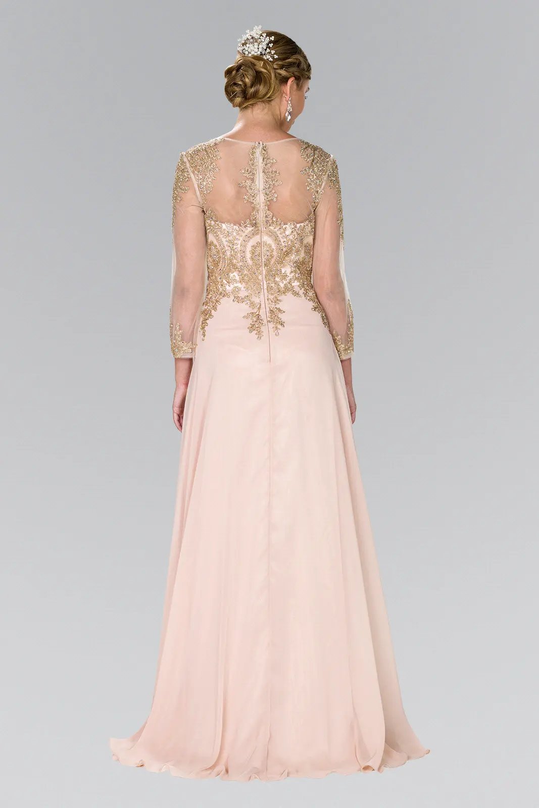 Lace Embellished Floor Length Dress with Sheer Sleeve by Tux-USA