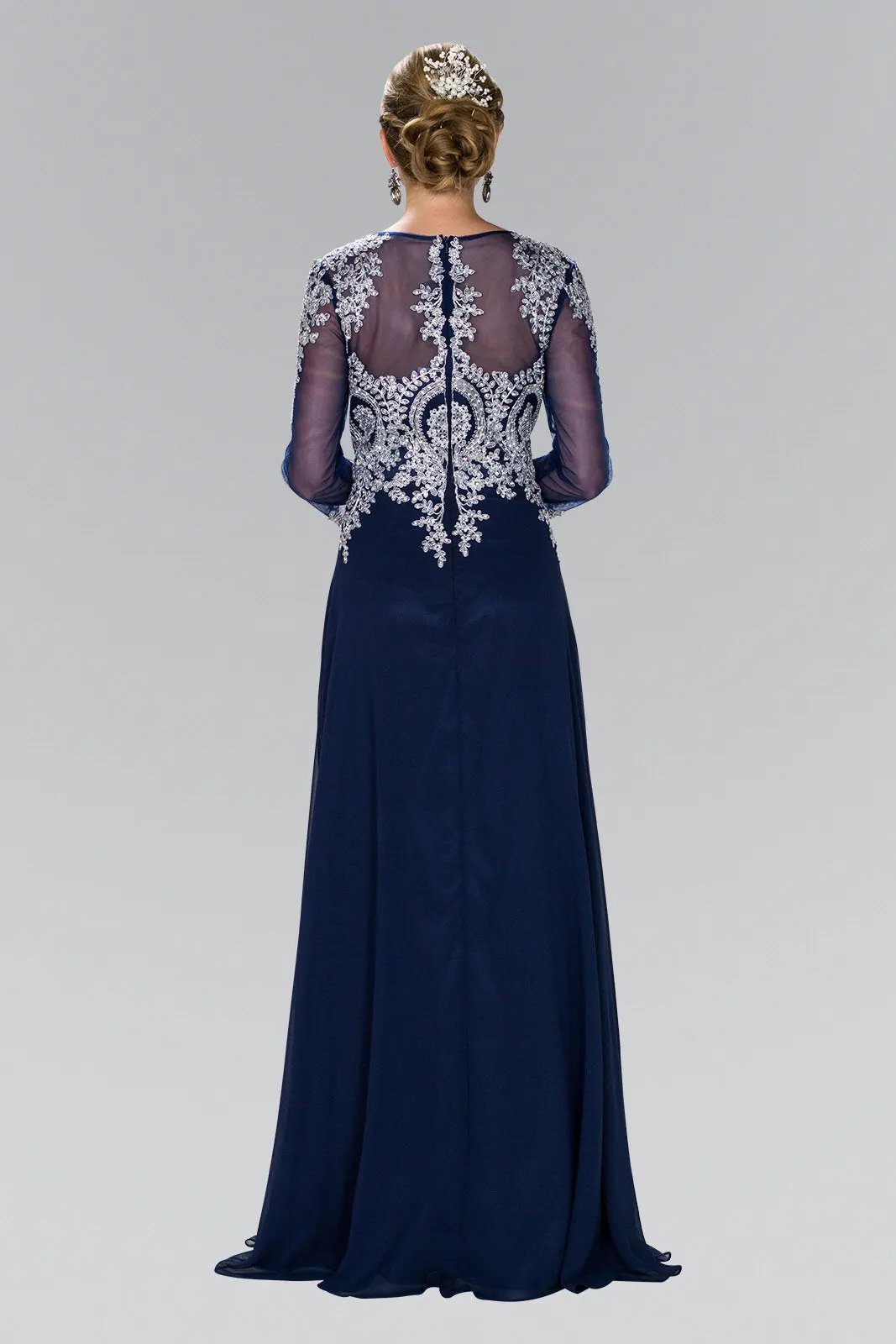Lace Embellished Floor Length Dress with Sheer Sleeve by Tux-USA