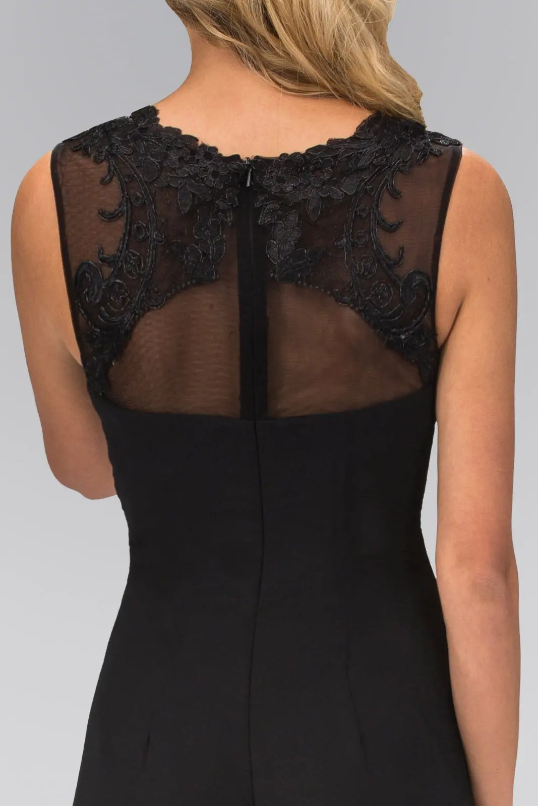 Ruched Floor Length Dress with Illusion Neckline and Sheer Back by Tux-USA