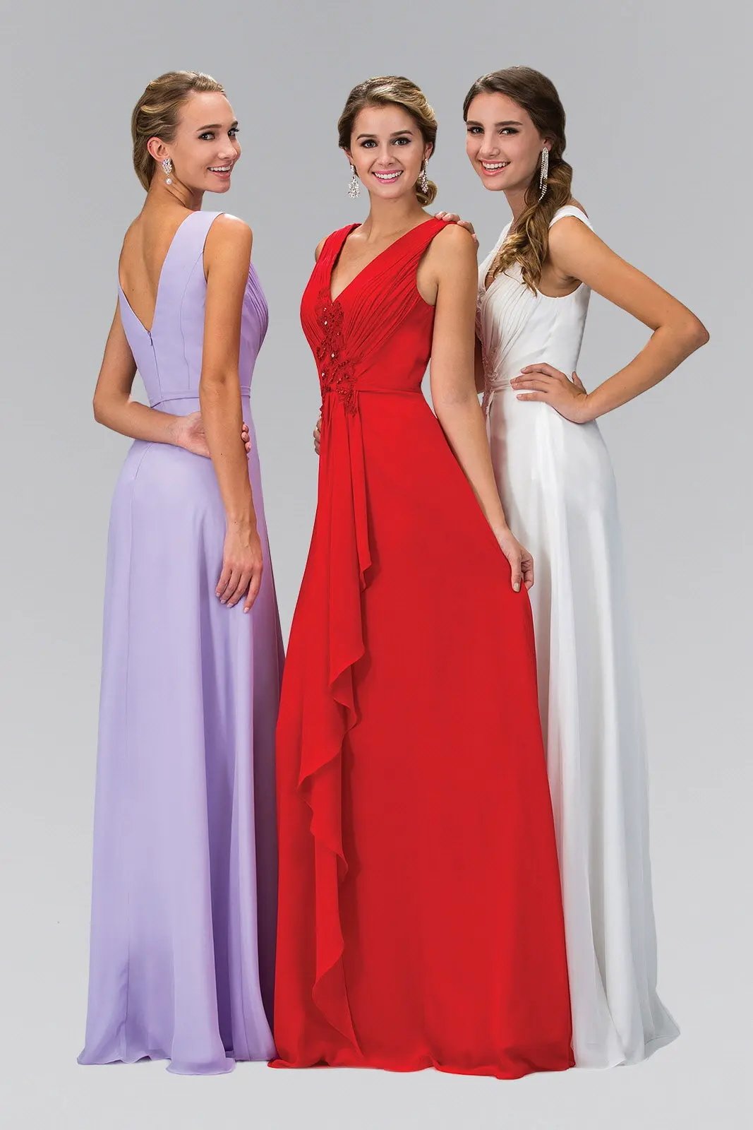 Sleeveless Long Chiffon Dress Accented with Floral Bead by Tux-USA