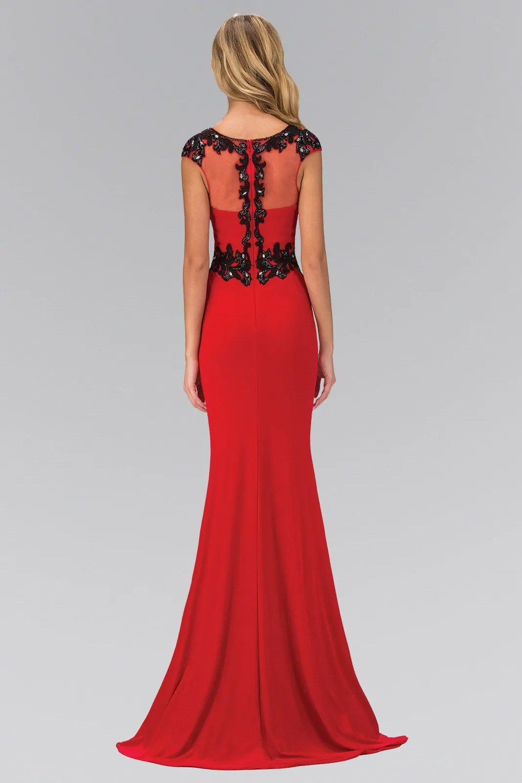 Sequin and Lace Embellished Cap Sleeve Long Dress by Tux-USA