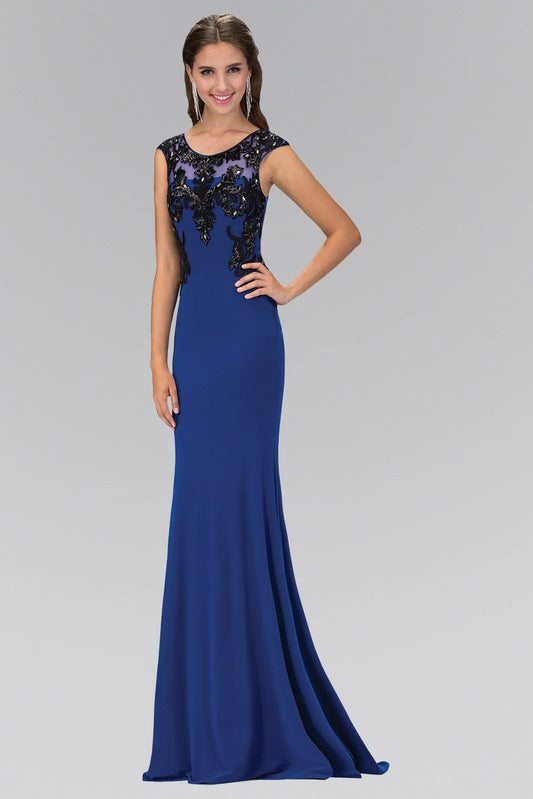 Sequin and Lace Embellished Cap Sleeve Long Dress by Tux-USA