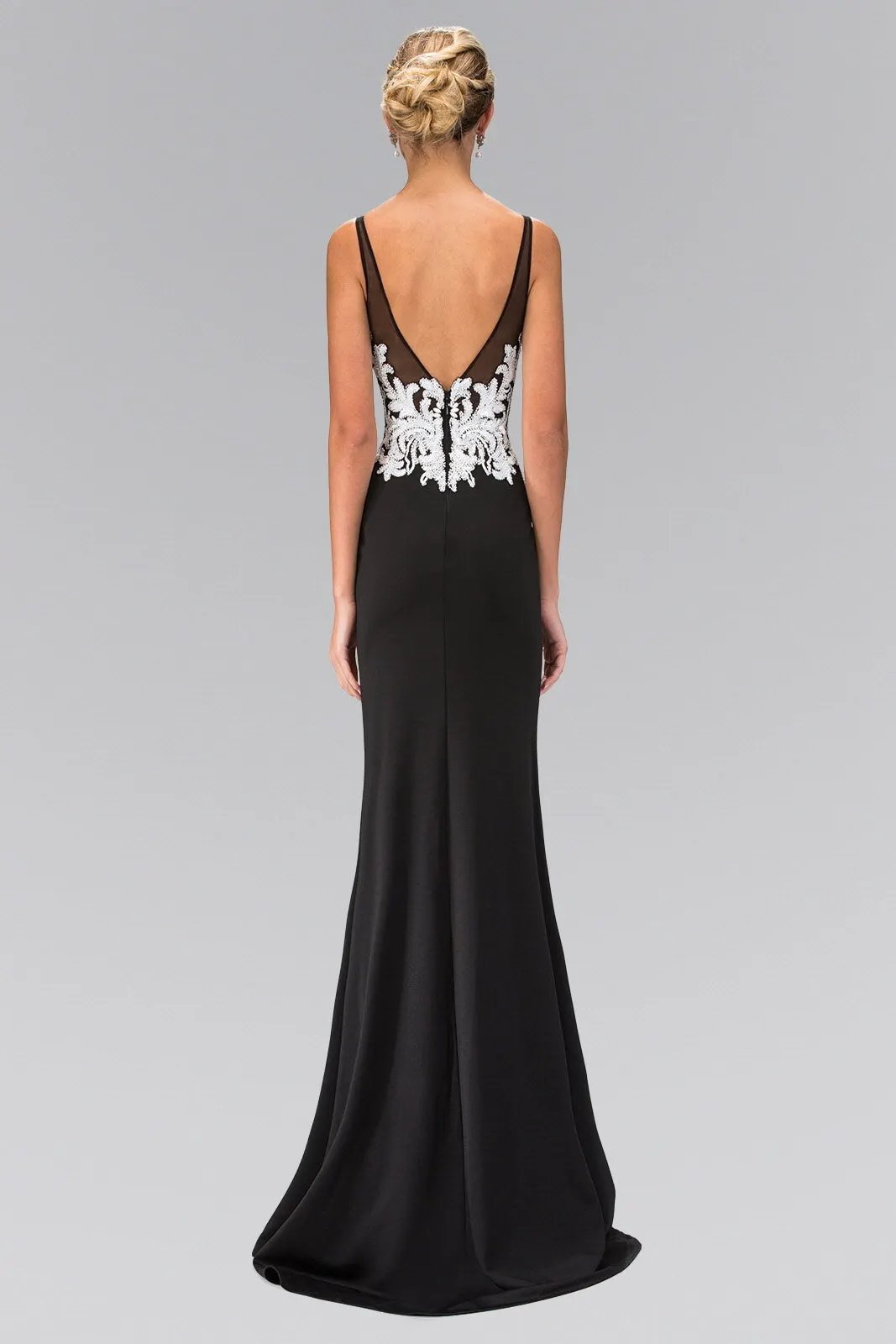V-Neck Rome Jersey Long Dress with Bead and Sequin Detailing by Tux-USA