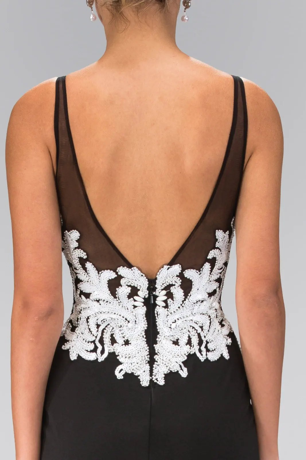 V-Neck Rome Jersey Long Dress with Bead and Sequin Detailing by Tux-USA