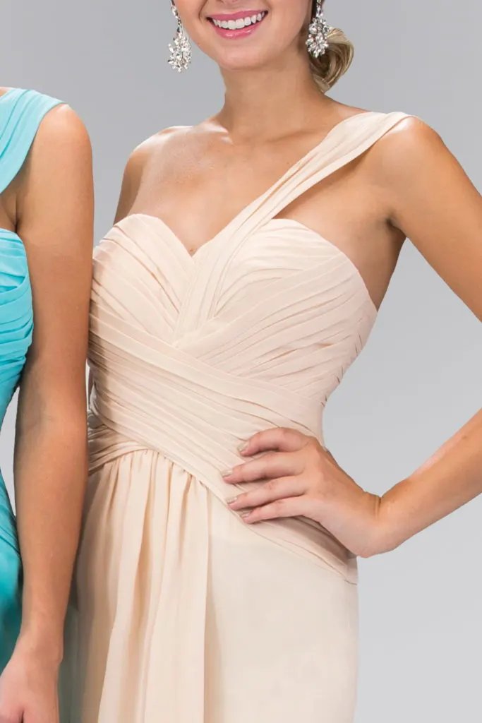 One Shoulder Ruched Long Dress with Sweetheart Neckline by Tux-USA