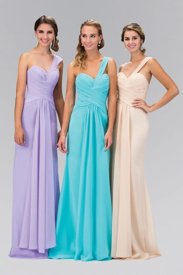 One Shoulder Ruched Long Dress with Sweetheart Neckline by Tux-USA