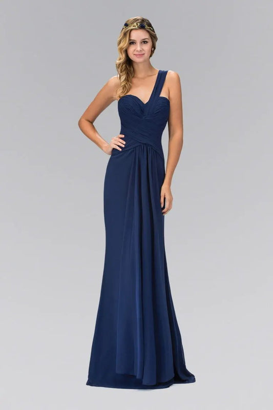 One Shoulder Ruched Long Dress with Sweetheart Neckline by Tux-USA