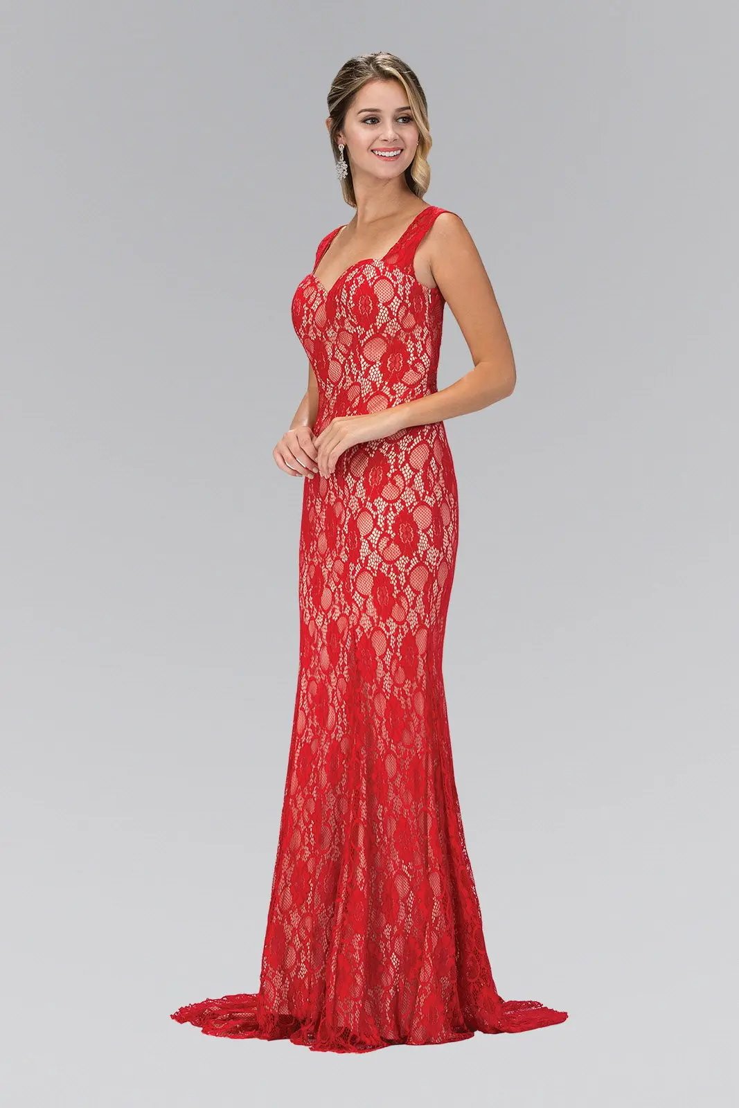 Dress Sleeveless Sweetheart Lace Back Sheer Detailing Red Black Royal Blue by Tux-USA