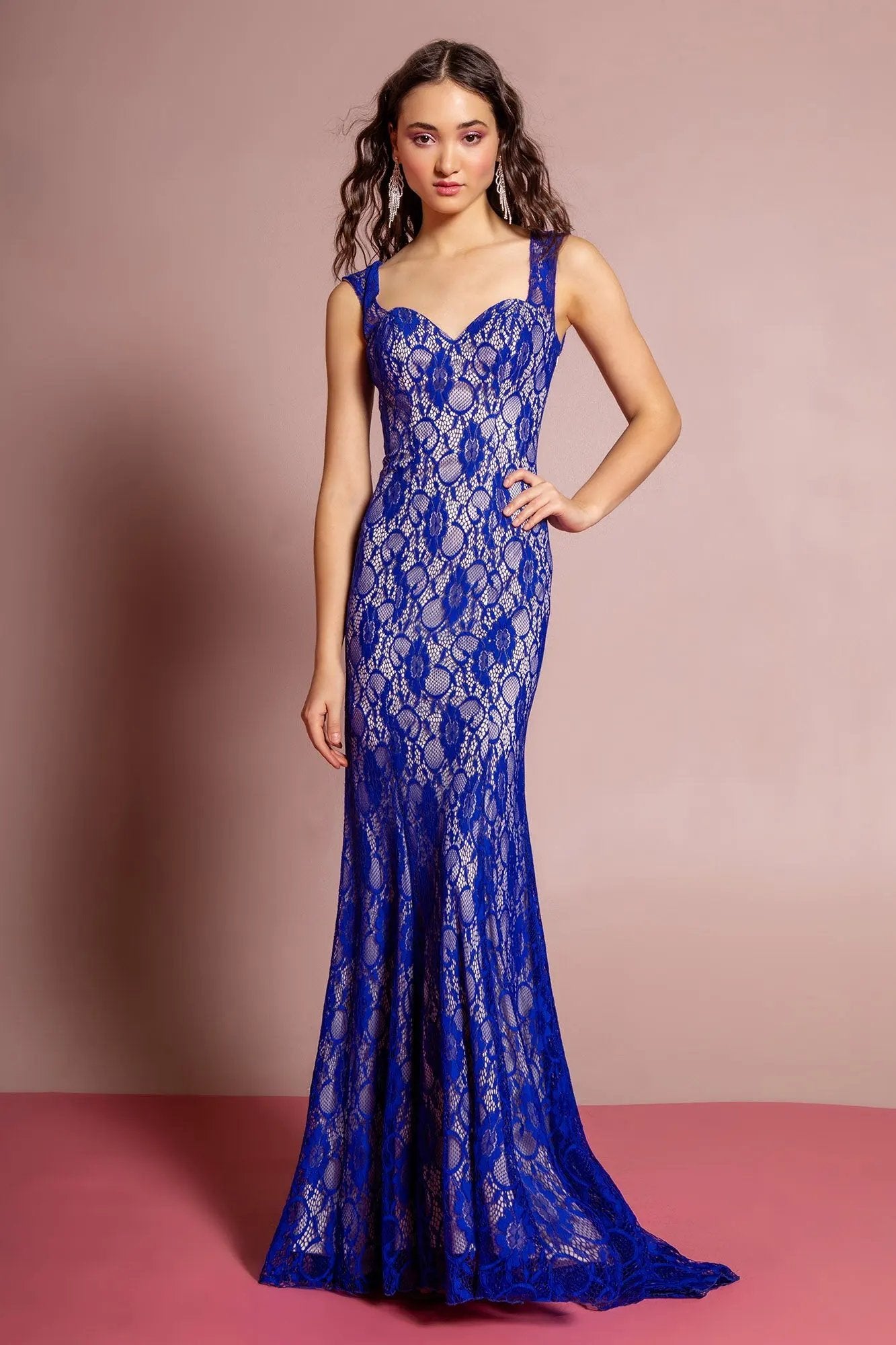 Dress Sleeveless Sweetheart Lace Back Sheer Detailing Red Black Royal Blue by Tux-USA