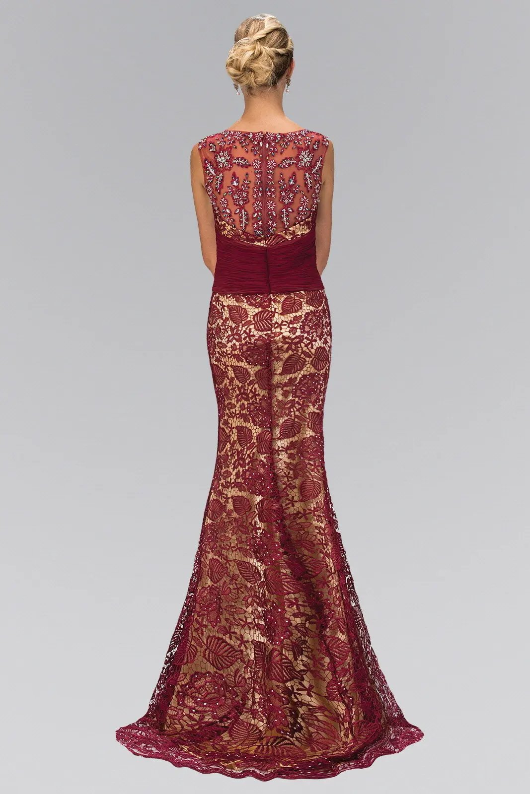 Lace Embellished Long Dress with Bead Detailing by Tux-USA