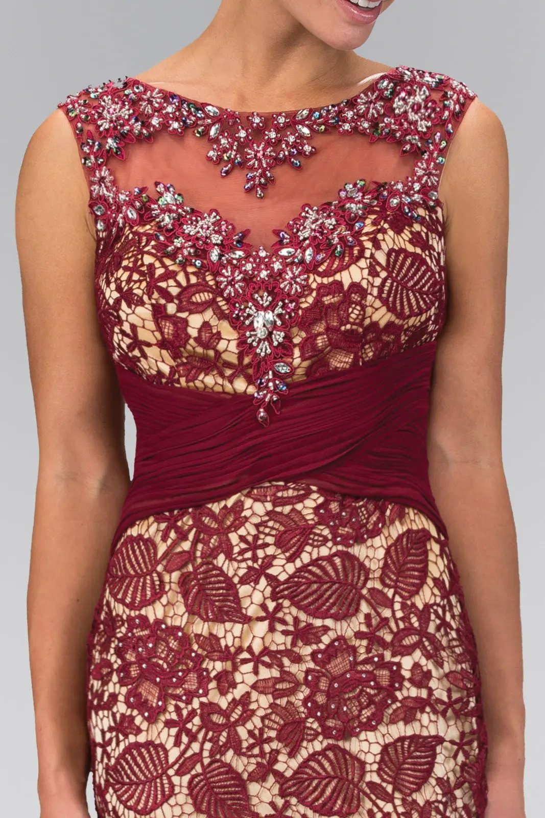 Lace Embellished Long Dress with Bead Detailing by Tux-USA