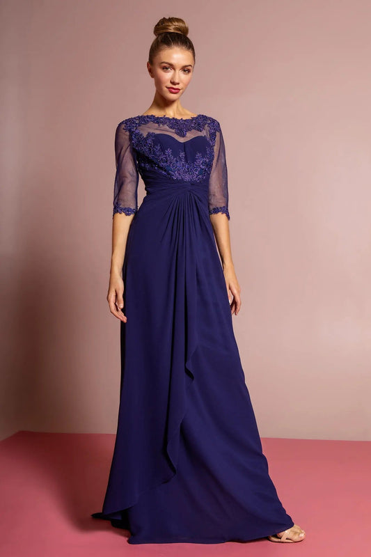 Chiffon Long Dress with Sheer Sleeve and Back by Tux-USA