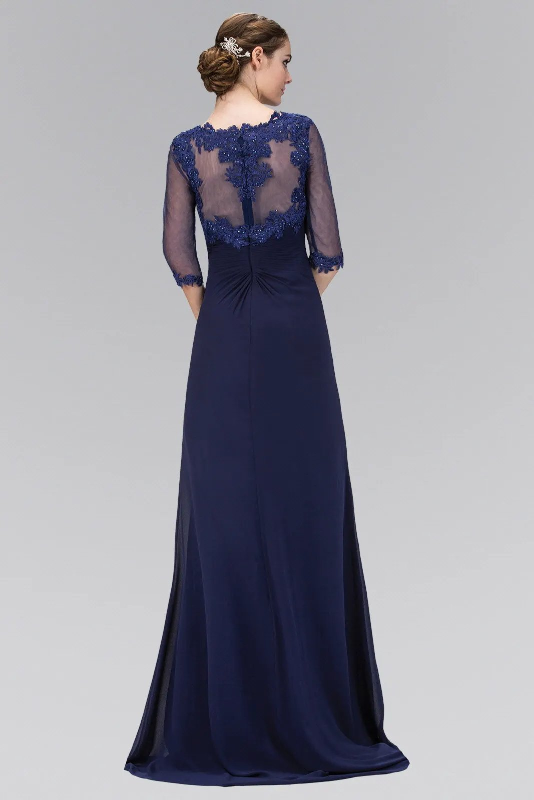 Chiffon Long Dress with Sheer Sleeve and Back by Tux-USA