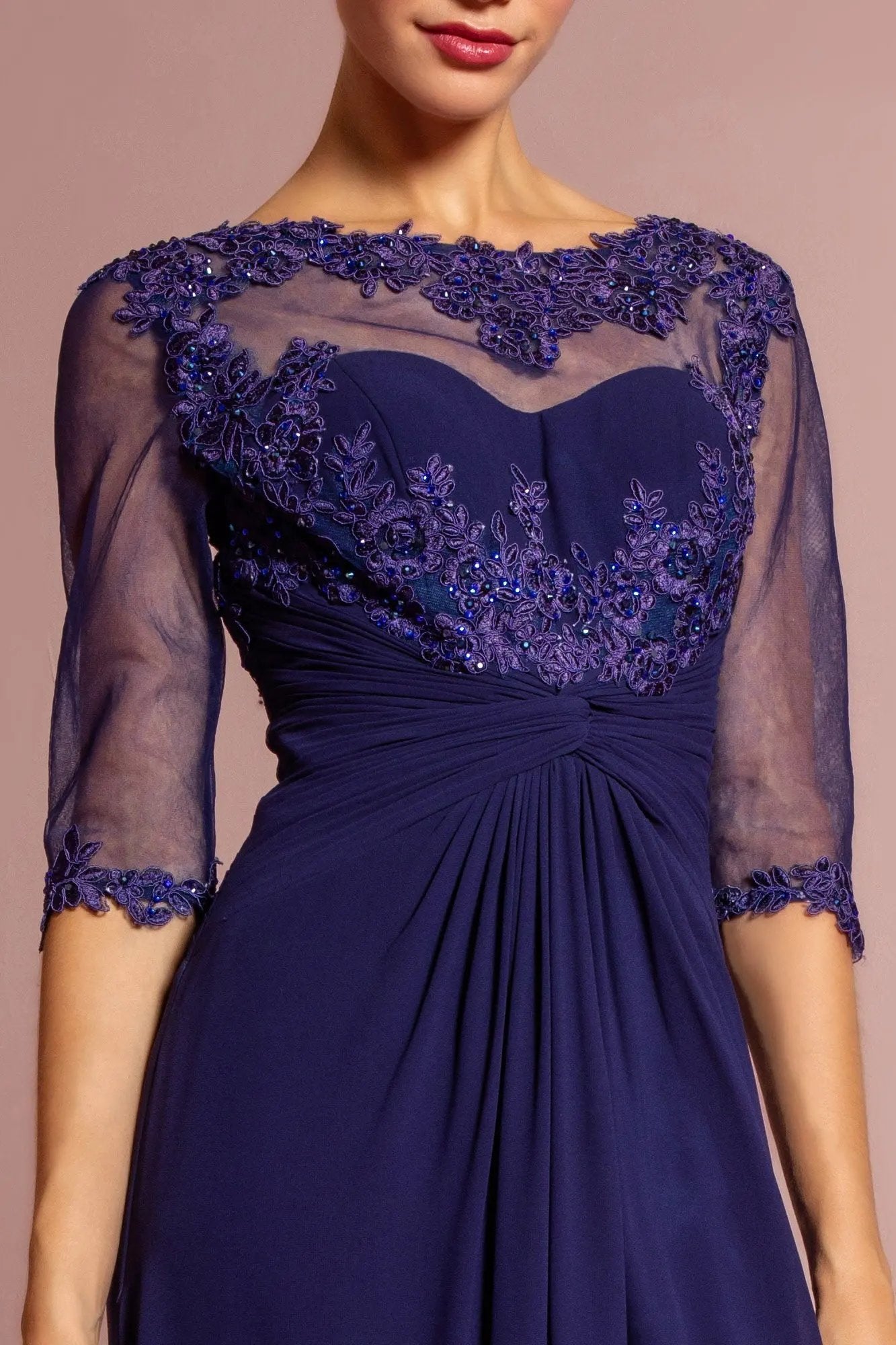 Chiffon Long Dress with Sheer Sleeve and Back by Tux-USA