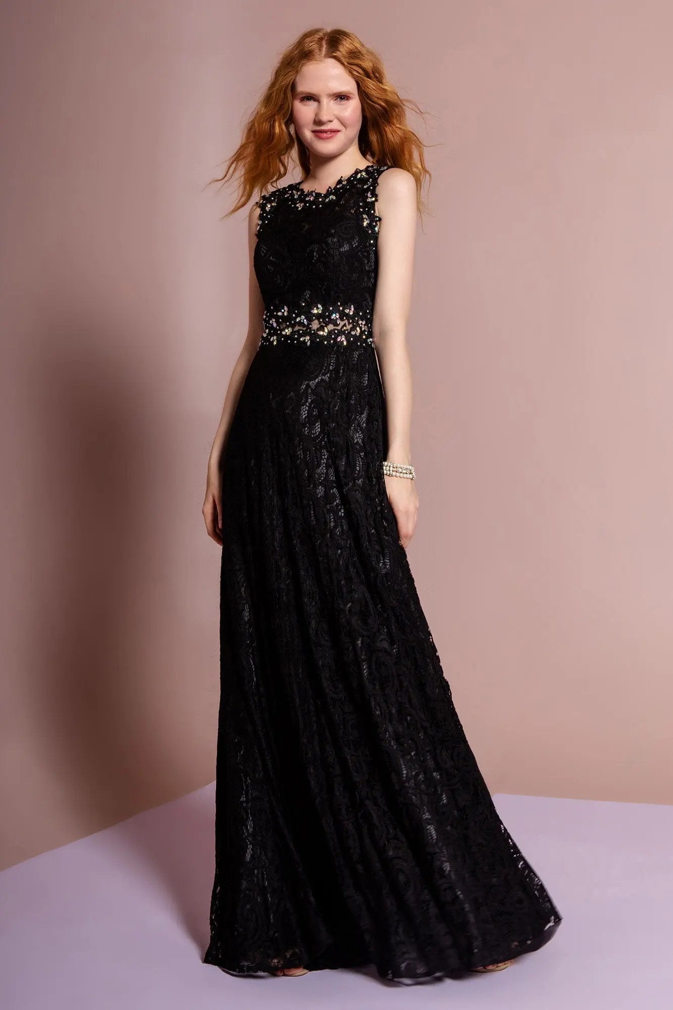 Floor Length Sleeveless Lace Dress by Tux-USA