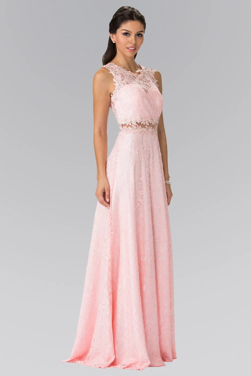 Floor Length Sleeveless Lace Dress by Tux-USA