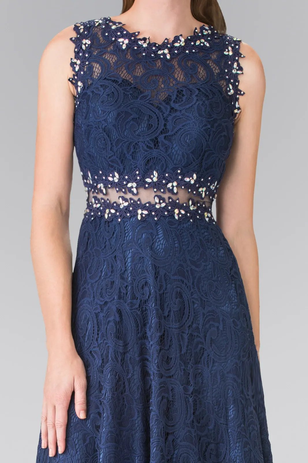 Floor Length Sleeveless Lace Dress by Tux-USA