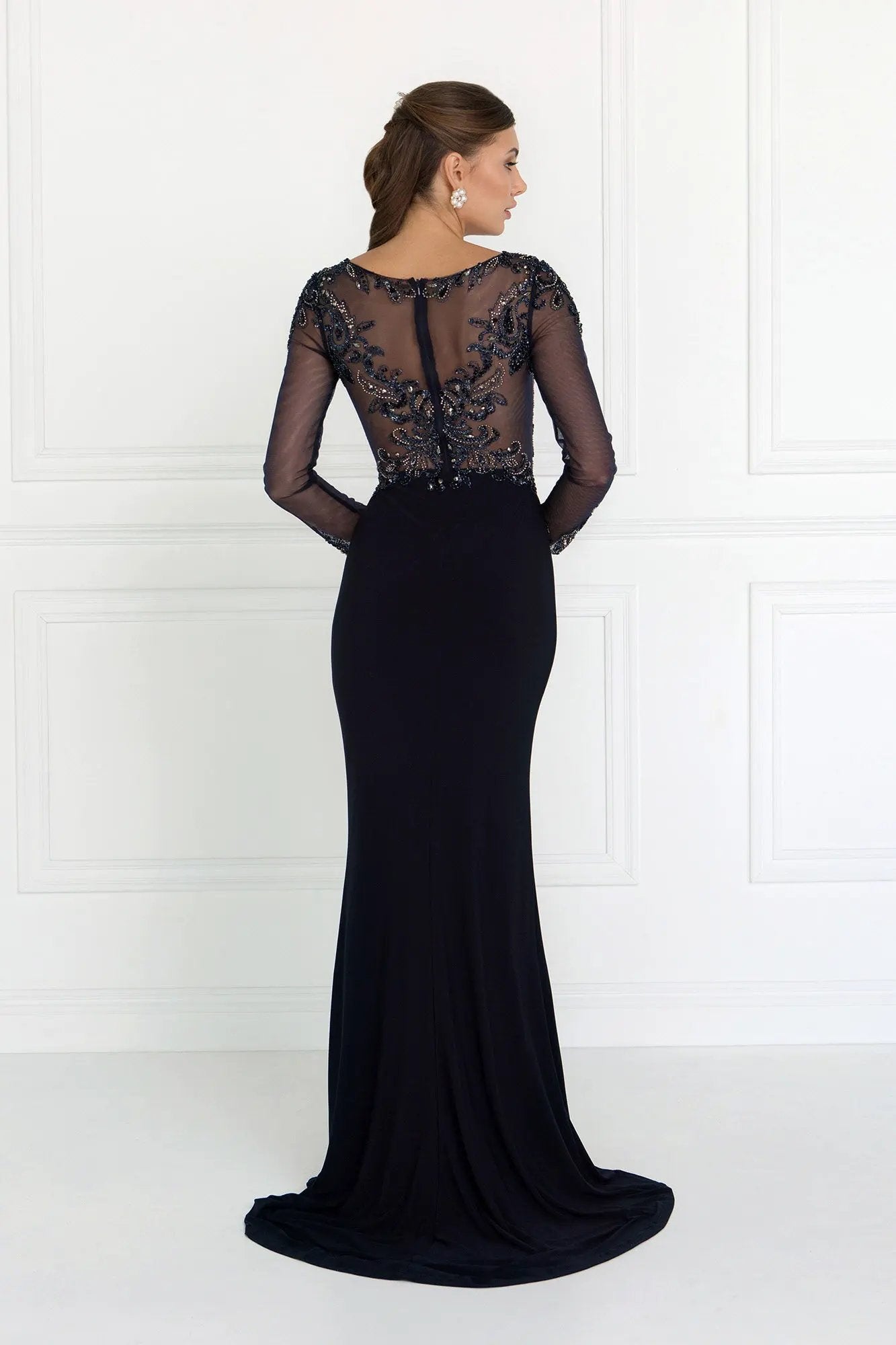 Jersey Illusion Sweetheart Mermaid Long Dress with Long Sleeves by Tux-USA