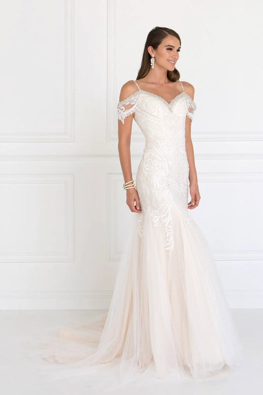 Tulle Off-Shoulder Sweetheart Mermaid Long Dress with Lace Applique by Tux-USA