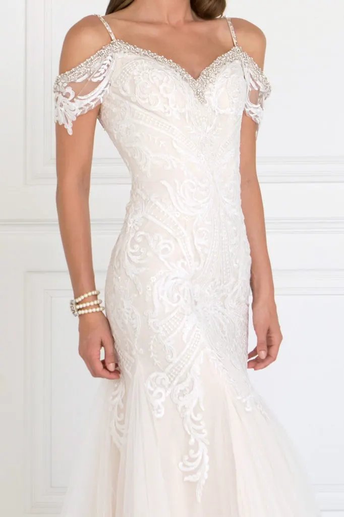 Tulle Off-Shoulder Sweetheart Mermaid Long Dress with Lace Applique by Tux-USA