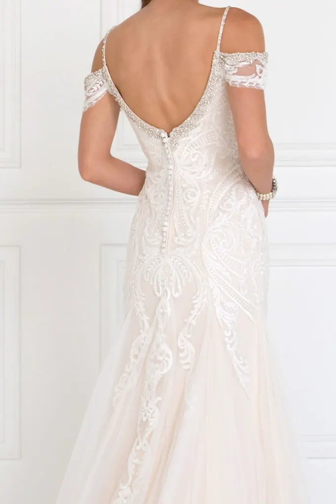 Tulle Off-Shoulder Sweetheart Mermaid Long Dress with Lace Applique by Tux-USA