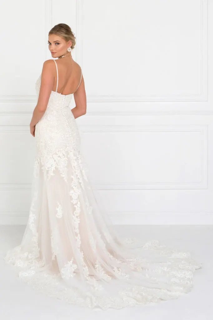 Lace V-Neck Mermaid Long Dress With Lace Applique by Tux-USA