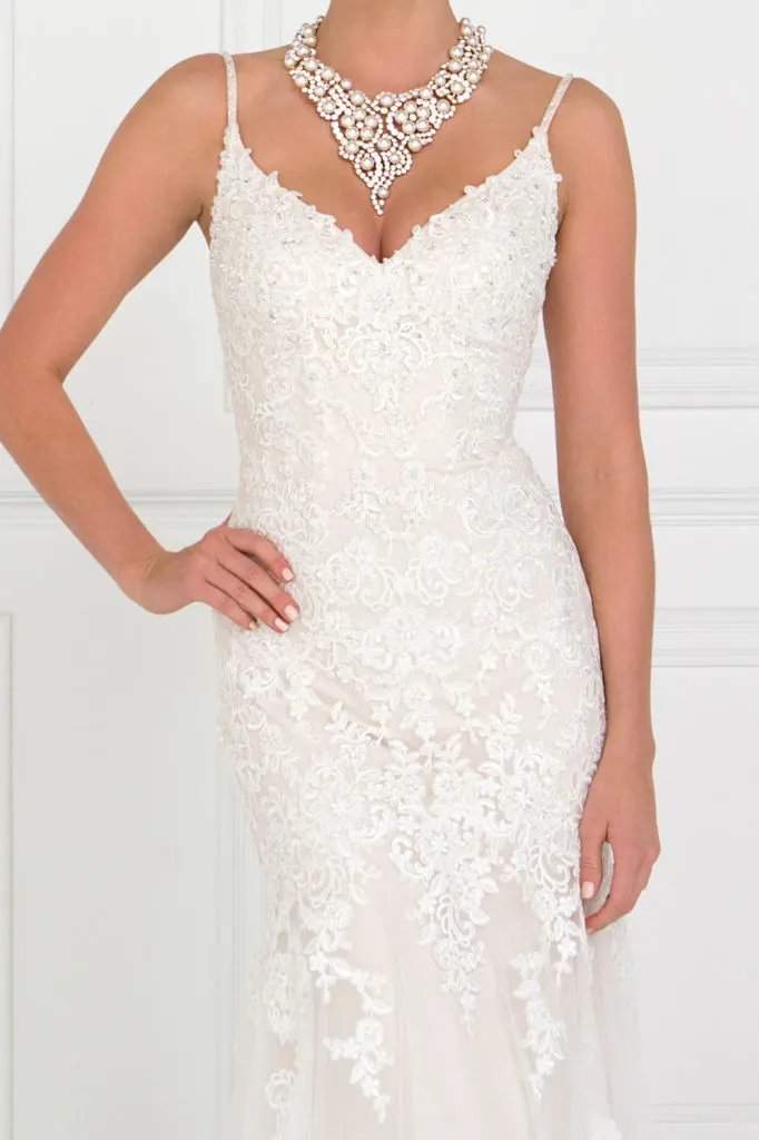 Lace V-Neck Mermaid Long Dress With Lace Applique by Tux-USA