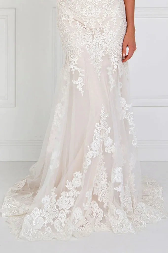 Lace V-Neck Mermaid Long Dress With Lace Applique by Tux-USA