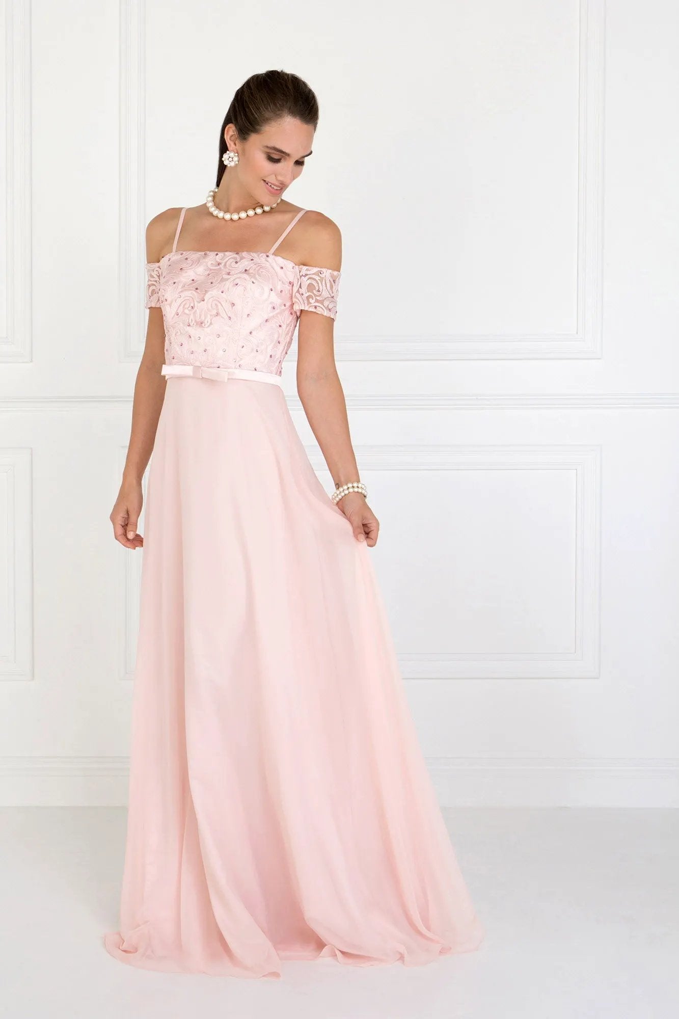 Chiffon Straight Across A-Line Long Dress by Tux-USA