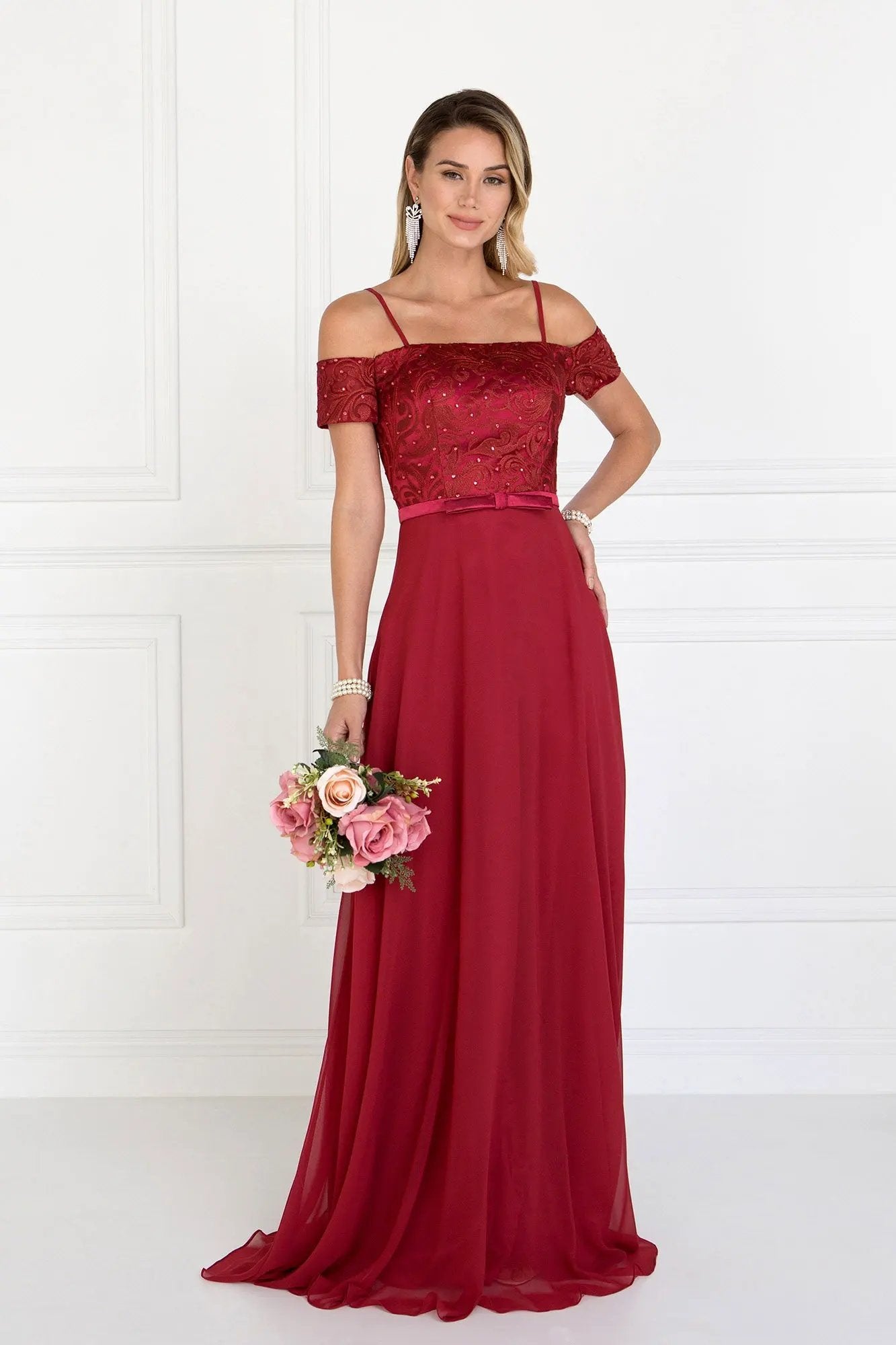 Chiffon Straight Across A-Line Long Dress by Tux-USA