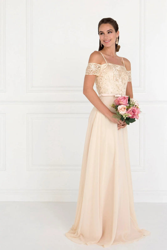 Chiffon Straight Across A-Line Long Dress by Tux-USA