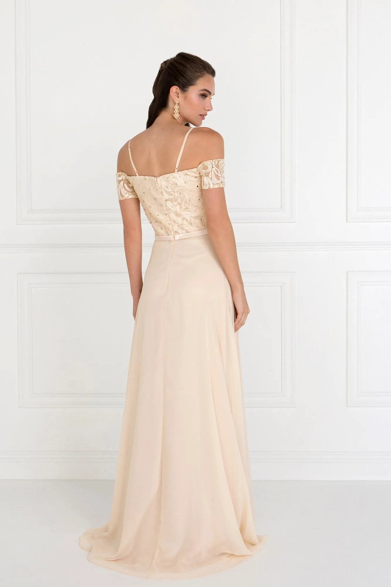 Chiffon Straight Across A-Line Long Dress by Tux-USA