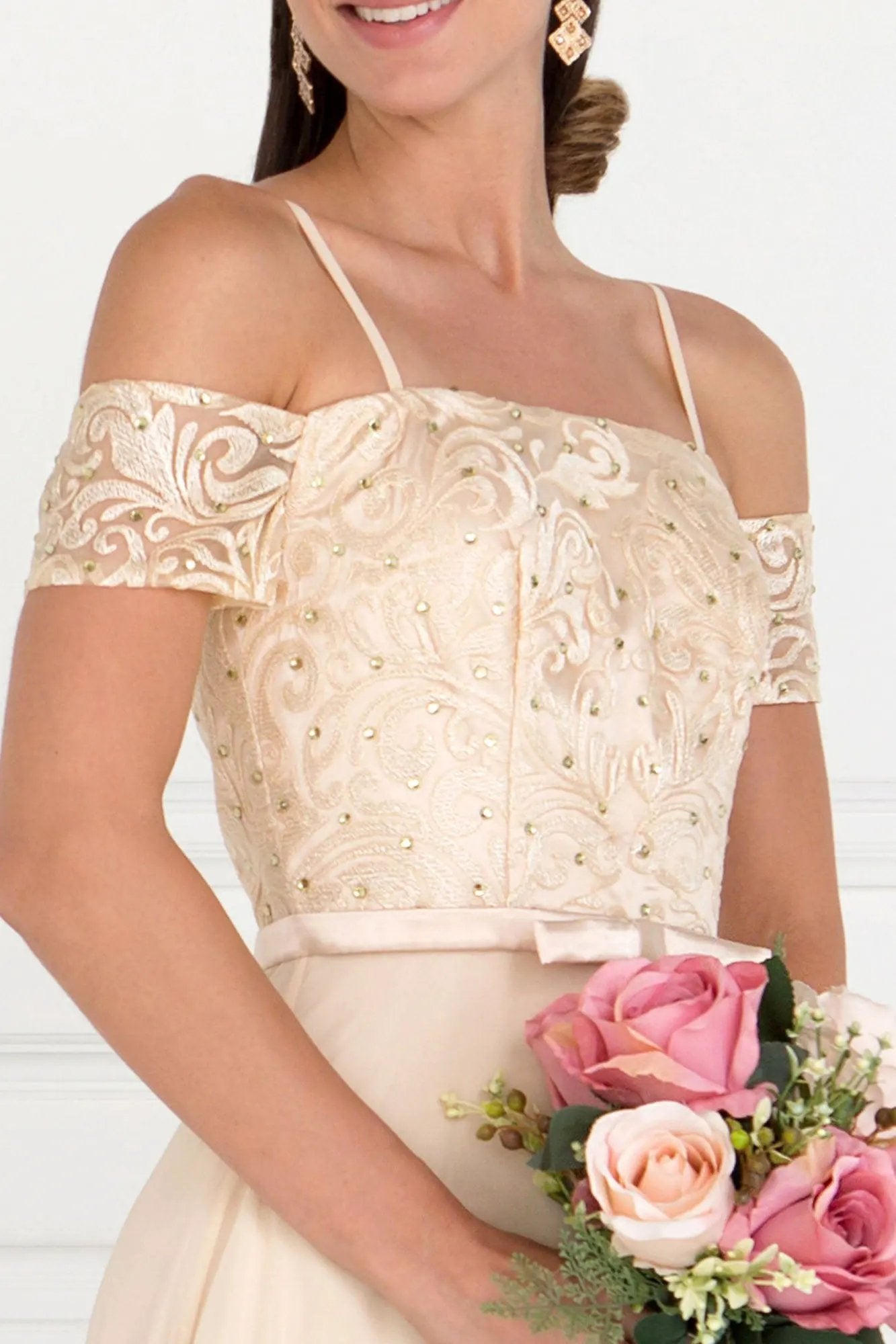 Chiffon Straight Across A-Line Long Dress by Tux-USA
