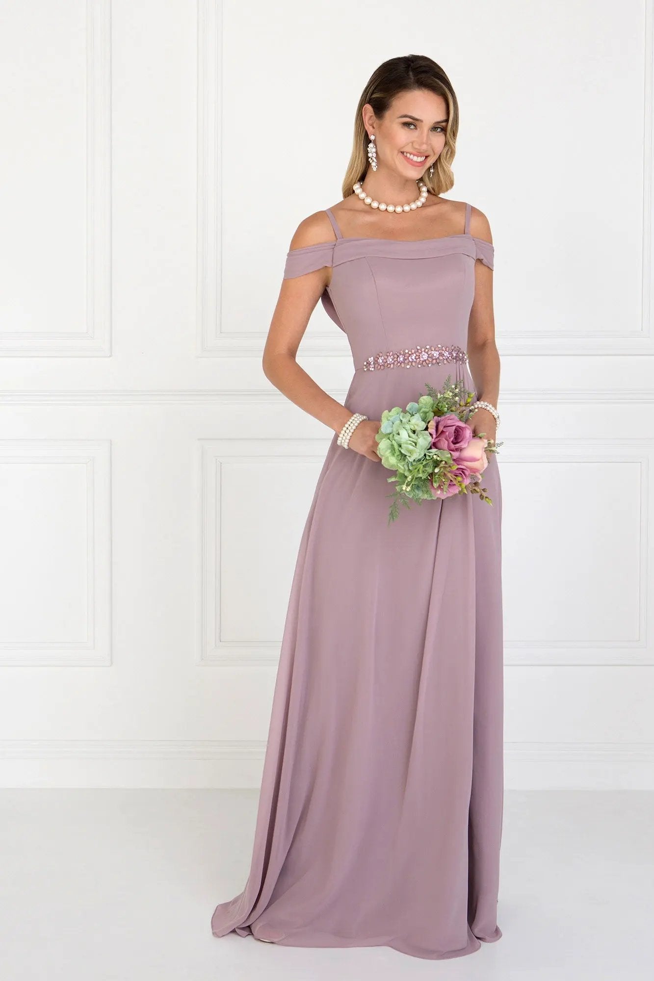 Chiffon Ruched A-Line Long Dress by Tux-USA