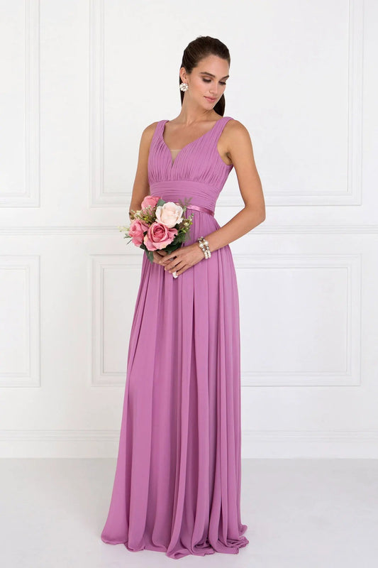 Chiffon Wide V-Neck A-Line Long Dress by Tux-USA