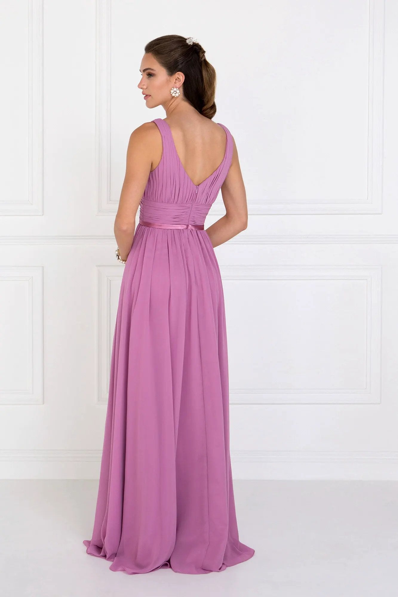 Chiffon Wide V-Neck A-Line Long Dress by Tux-USA