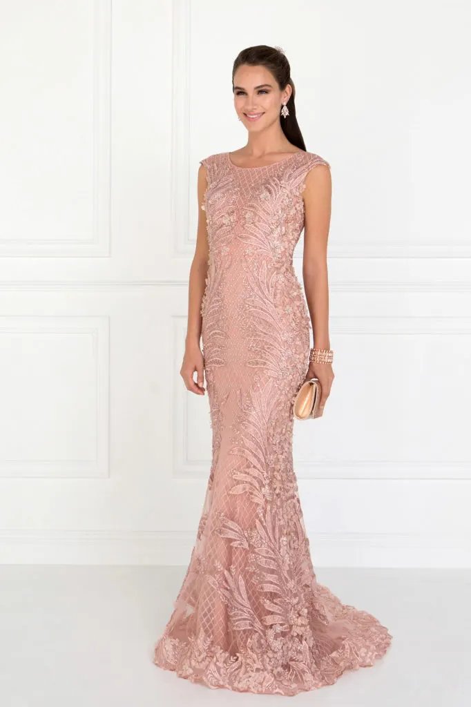 Mesh Mermaid Long Dress with Flower Attached by Tux-USA