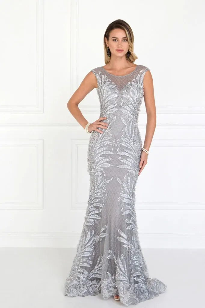 Mesh Mermaid Long Dress with Flower Attached by Tux-USA