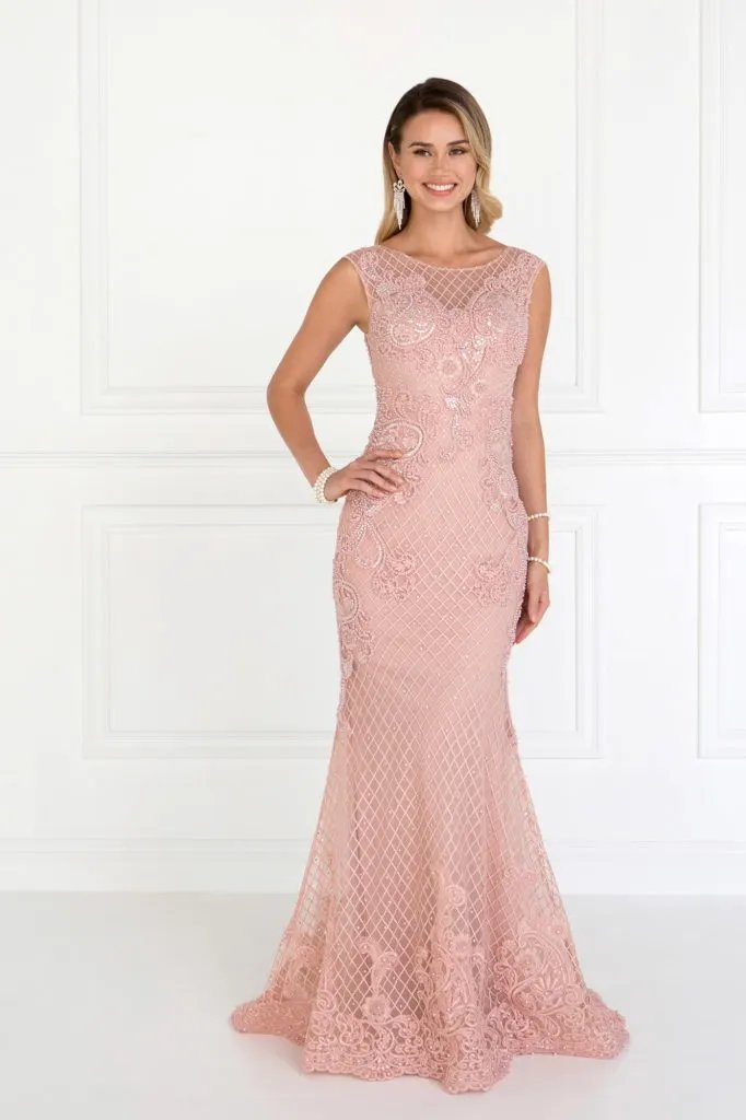 Mesh Mermaid Long Dress with Beads and Jewels Embellished by Tux-USA