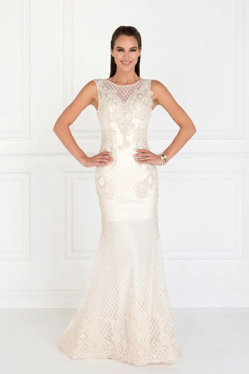 Mesh Mermaid Long Dress with Beads and Jewels Embellished by Tux-USA