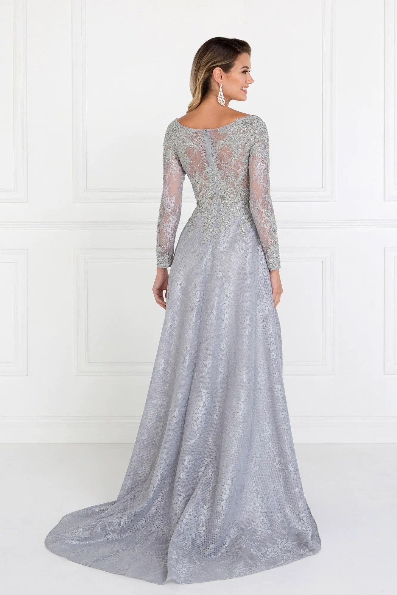Lace A-Line Long Dress with Long Sleeves by Tux-USA