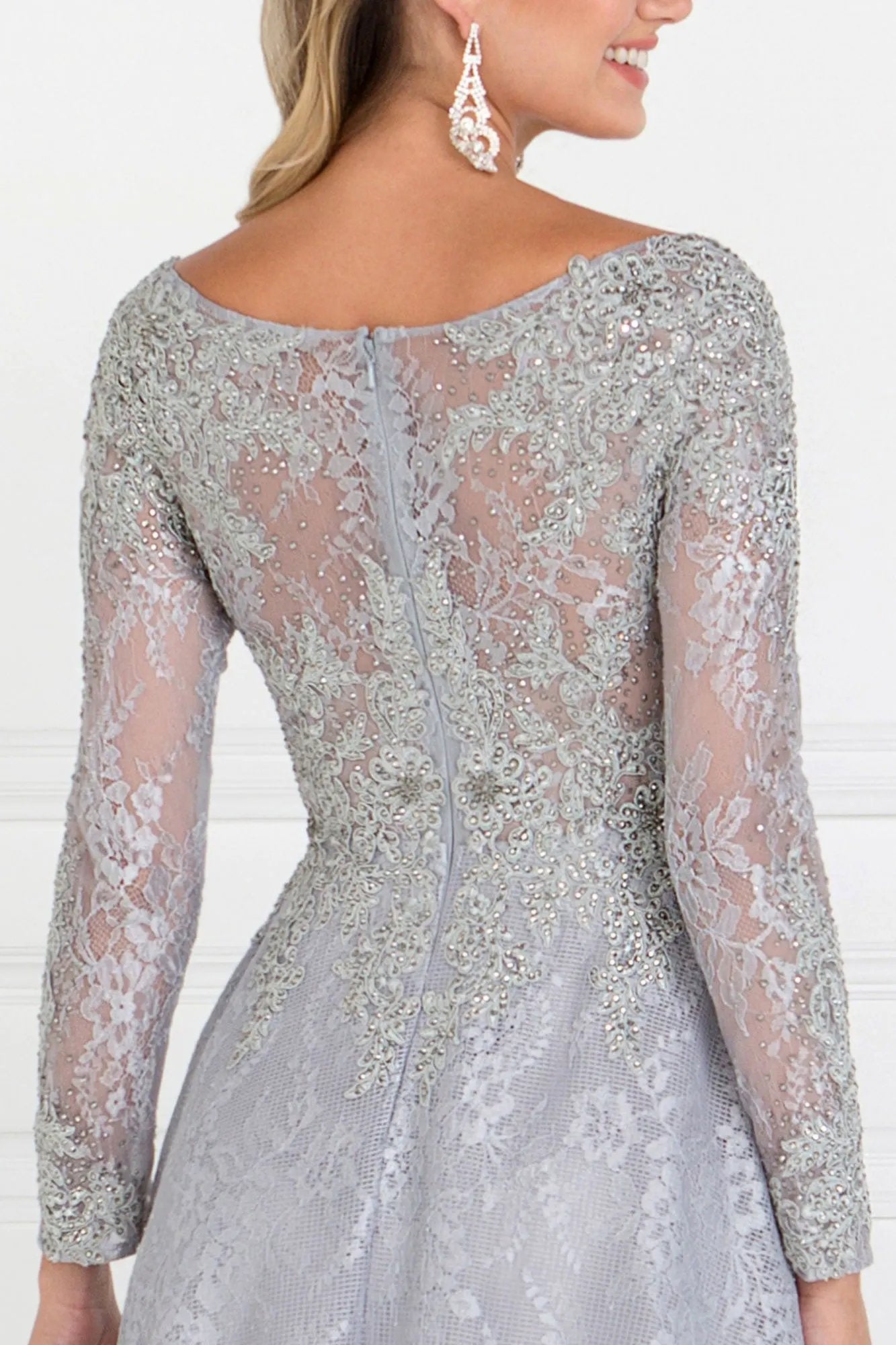 Lace A-Line Long Dress with Long Sleeves by Tux-USA