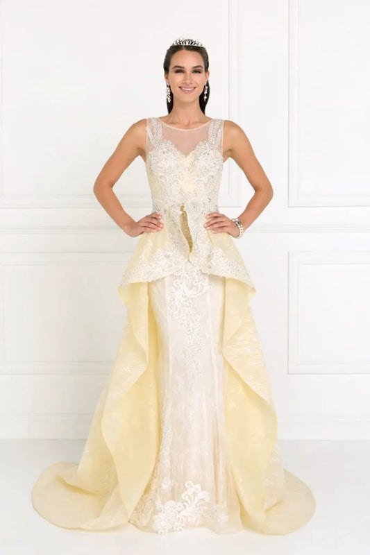 Lace Illusion Sweetheart A-Line Long Dress with Organza Overlay by Tux-USA