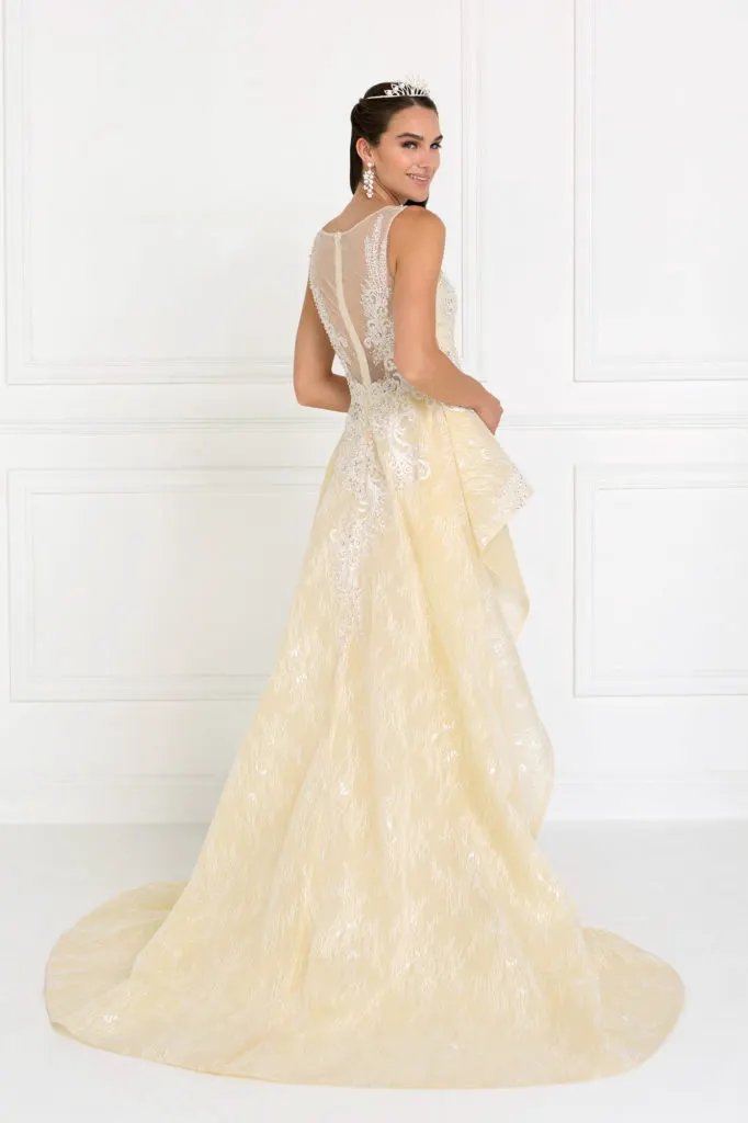 Lace Illusion Sweetheart A-Line Long Dress with Organza Overlay by Tux-USA