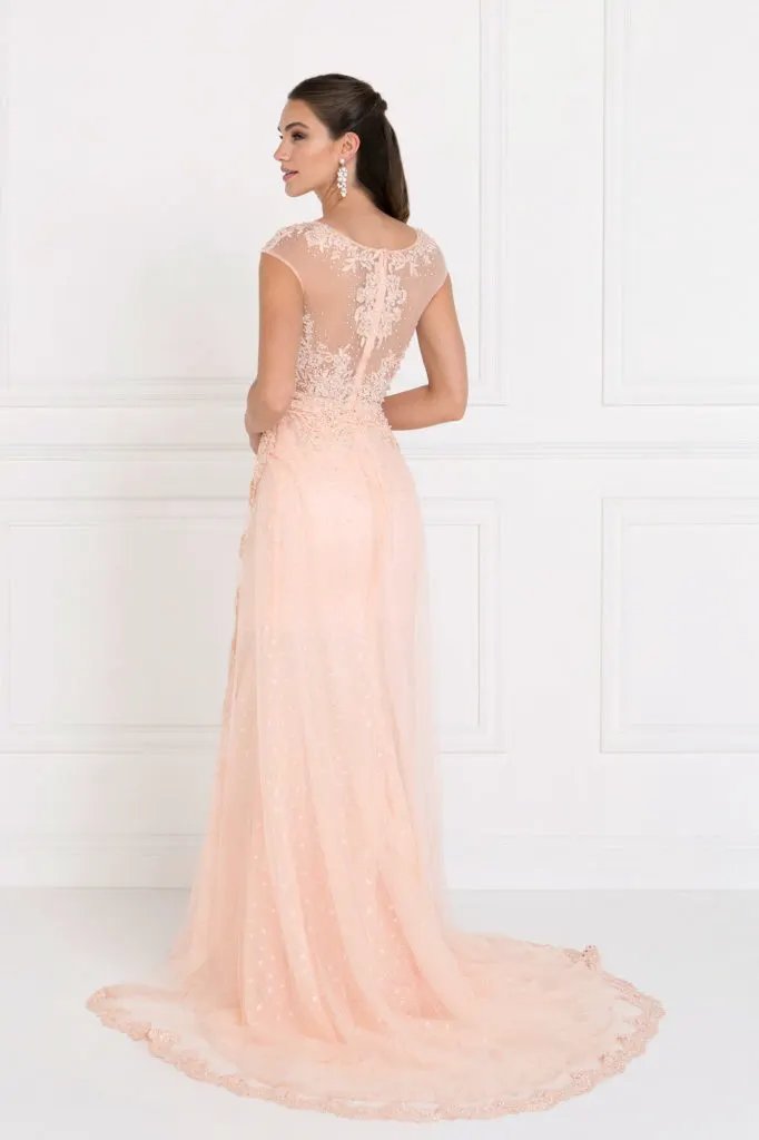Lace A-Line Long Dress with Tulle Overlay by Tux-USA