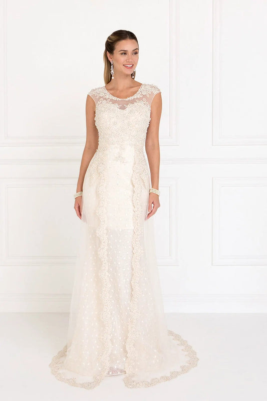 Lace A-Line Long Dress with Tulle Overlay by Tux-USA