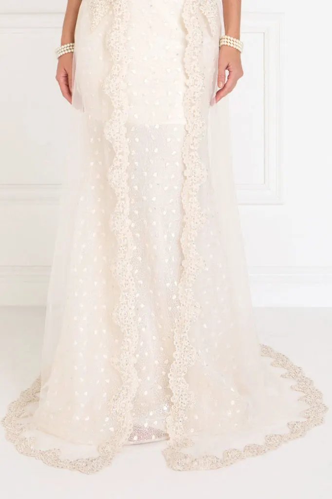 Lace A-Line Long Dress with Tulle Overlay by Tux-USA