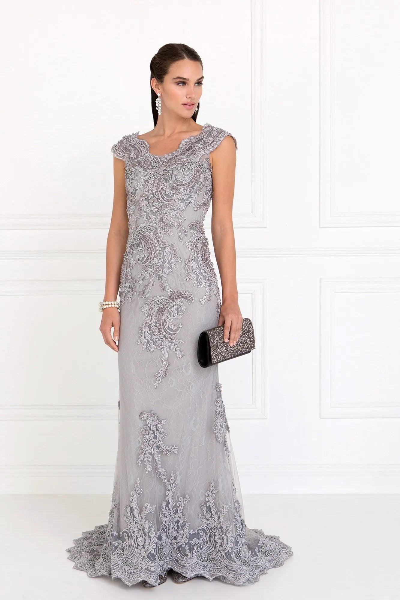 Lace Mermaid Long Dress with Embroidered V-Back by Tux-USA